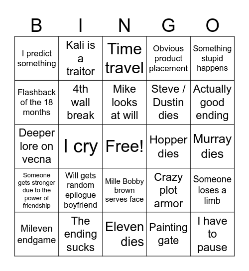 STRANGER THINGS VOL 3 Bingo Card