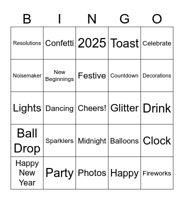 New Years Eve Bingo Card