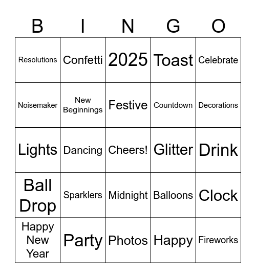 New Years Eve Bingo Card