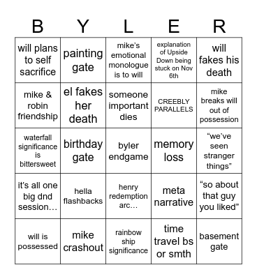 ST Finale Bingo Card
