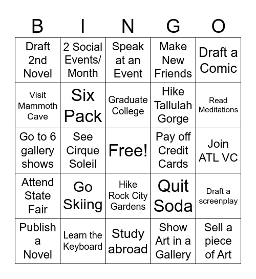 2026 New Years Bingo Card