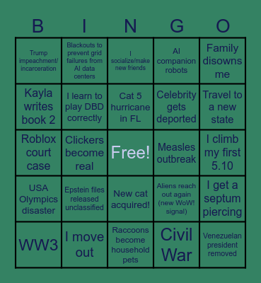 Forest’s 2026 Bingo Card Bingo Card