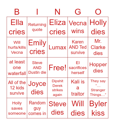 Stranger Things 5 Predictions BINGO Card