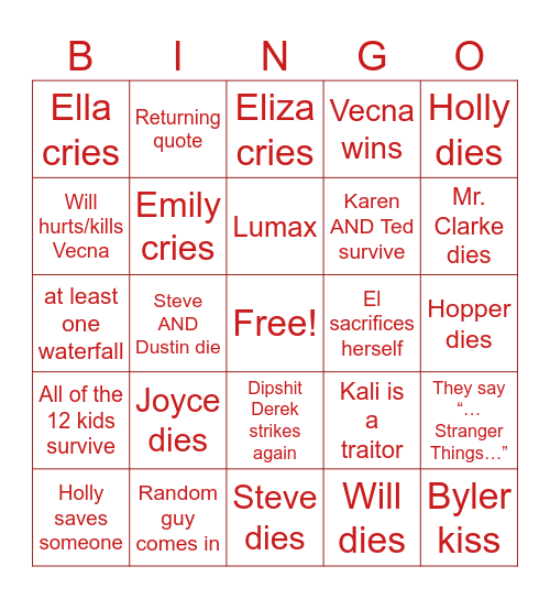 Stranger Things 5 Predictions BINGO Card