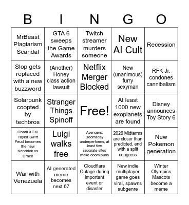 2026 predictions Bingo Card