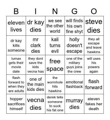 series finale bingo Card