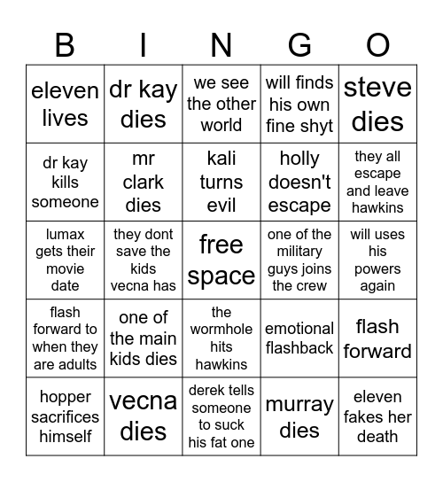 series finale bingo Card