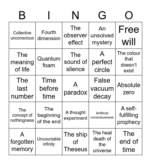 Infinite craft  words Bingo Card