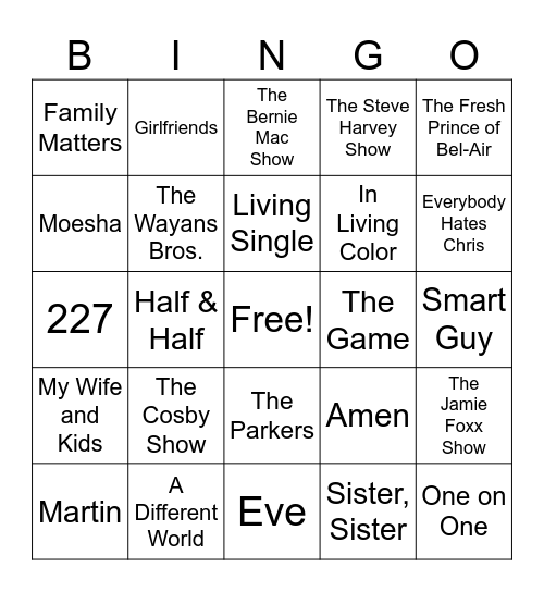 Throwback Black TV (80s, 90s, 2000s) Bingo Card