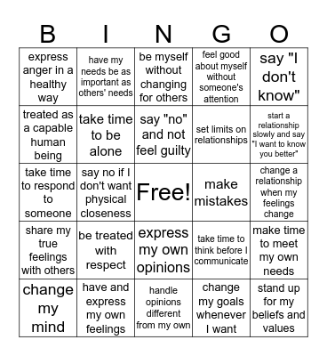 I have the right to... Bingo Card