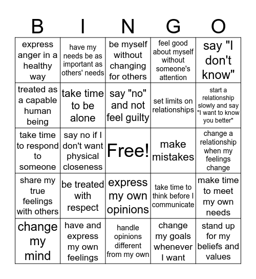 I have the right to... Bingo Card
