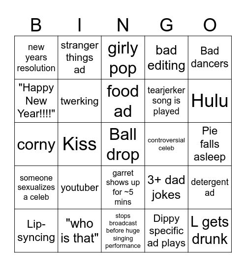 New years rockin' eve BINGO Card