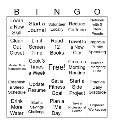 Goal Setting & Vision Bingo Card