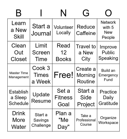 Goal Setting & Vision Bingo Card