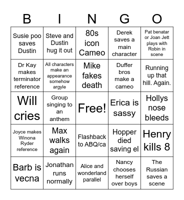 Stranger things unhinged Bingo Card