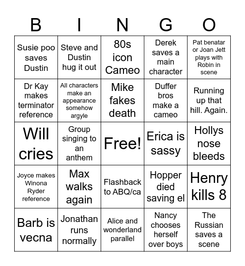 Stranger things unhinged Bingo Card