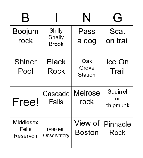 Rock Circuit Trail 2 Bingo Card