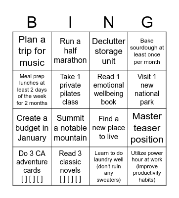 Amy's 2026 Bing Card Bingo Card