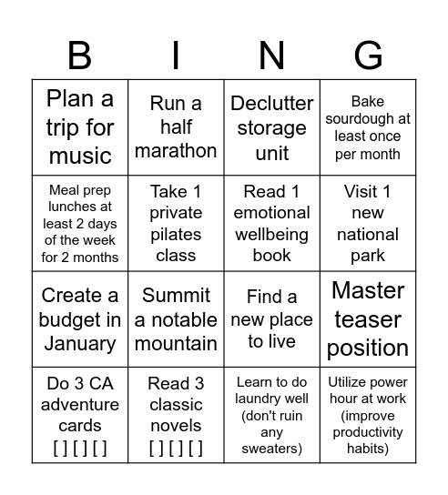 Amy's 2026 Bing Card Bingo Card