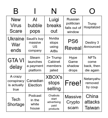 2026 Predictions Bingo Card