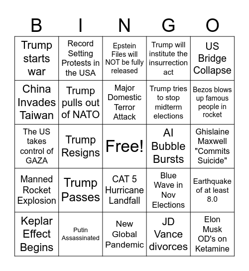 Tylee's 2026 Bingo Card Bingo Card