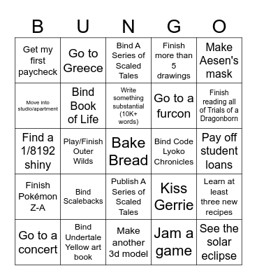 Brams 2026 Bungo Bingo Card