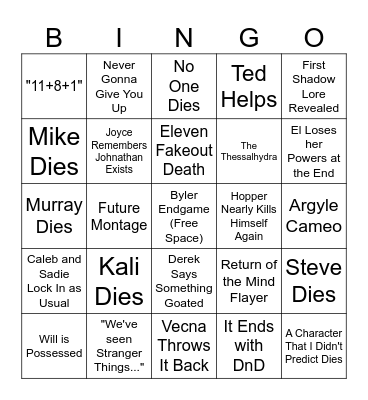 STRANGER THINGS FINALE Bingo Card