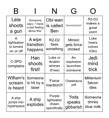 Star Wars NY Bingo Card