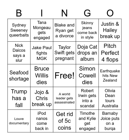 2026 Bingo Card
