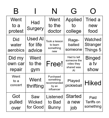 2025 in Review Bingo Card