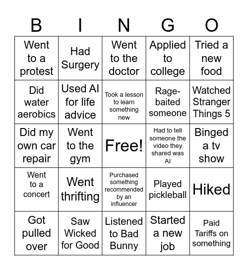 2025 in Review Bingo Card