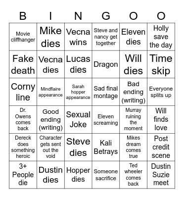 Stranger Things Bingo Card