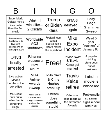 2026 Bingo Card