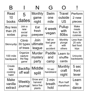 2026 New Years Bingo Card