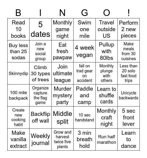 2026 New Years Bingo Card