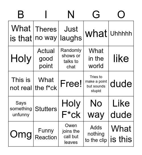 Red Shell Phrases Bingo Card