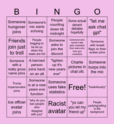 New Years Eve Bingo Card