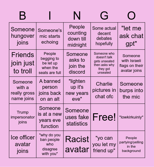 New Years Eve Bingo Card
