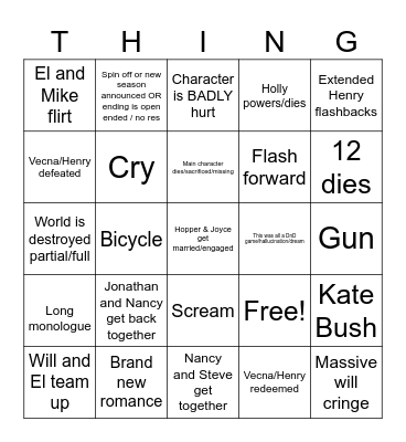 Final Stranger Thingo Bingo Card