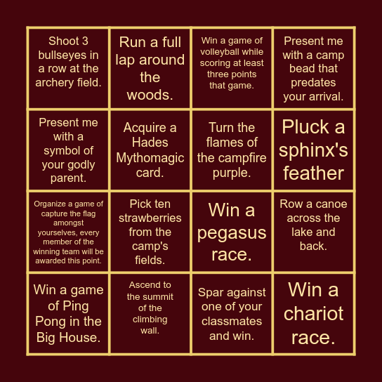 STRIVE FOR GREATNESS Bingo Card