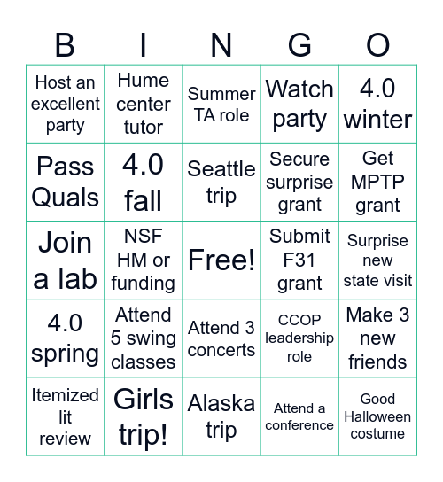 Lilli’s Goals for 2026 Bingo Card