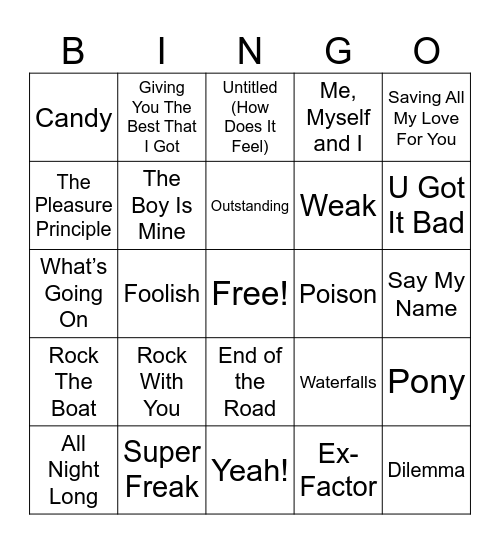 Multi-Era R&B Bingo Card