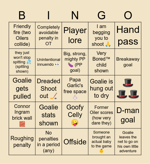 OILERS 2025-26 Bingo Card