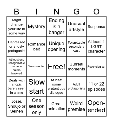 NoitaminA Bingo Card