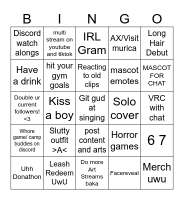 Femboy Bingo Card