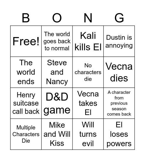 Rem Strangers Things Bongo Bingo Card
