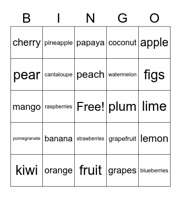 Fruit 2019/2020 Bingo Card