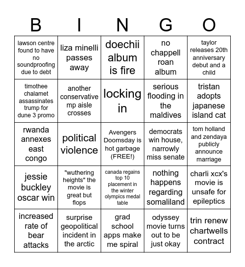 2026 Bingo Card