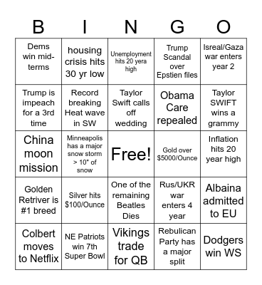 Mike's 2026 Bingo Card Bingo Card