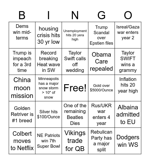 Mike's 2026 Bingo Card Bingo Card